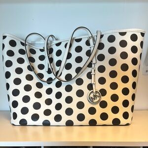 Michael Kors Black and White Polka Dot Tote Bag